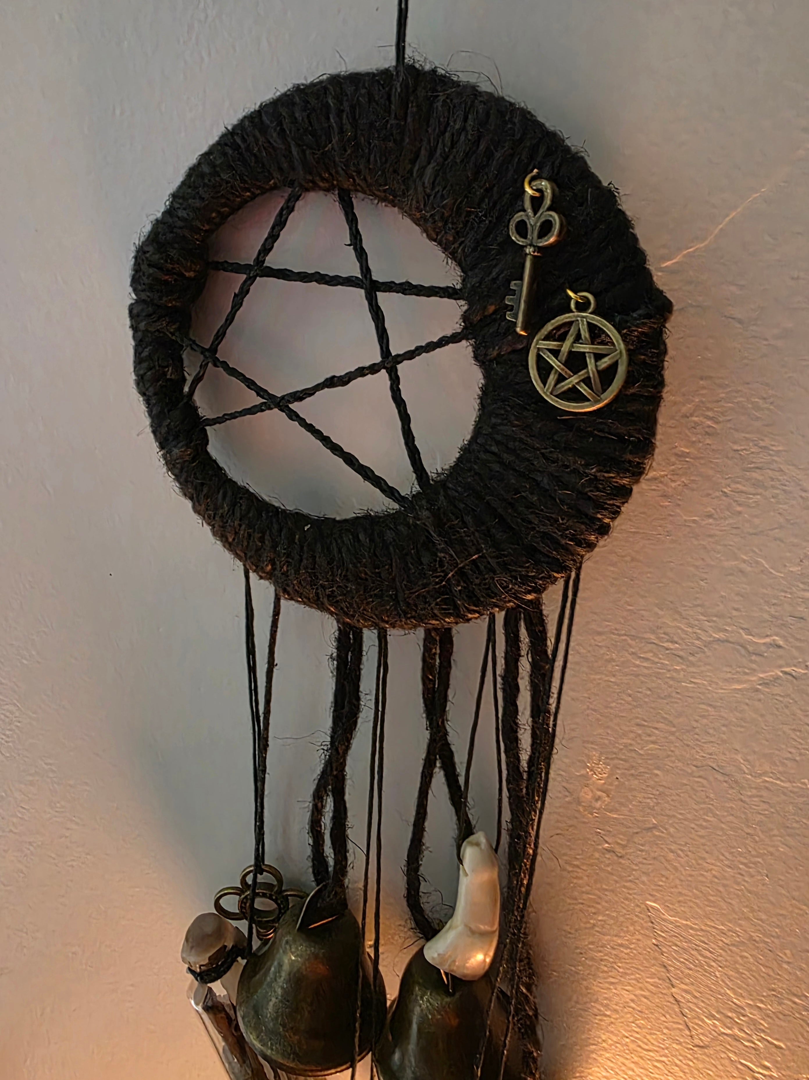 Handmade Witch Bells with Bone, Buffalo Tooth, Spell Jar
